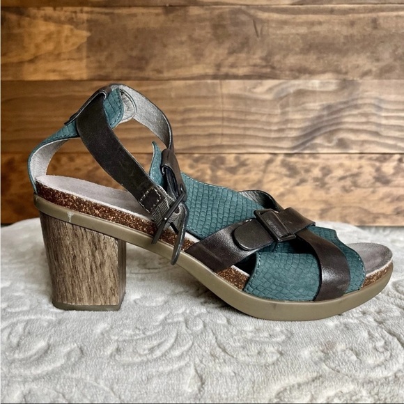 Dansko Dominique Block Heel Comfort Sandals Size 39 US 8.5-9 Boho Teal Gray EUC - Picture 14 of 15
